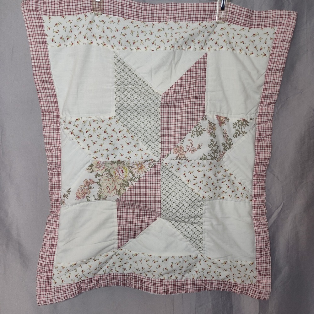 French country shabby chic quilted pillow sham rose plaid flowers accent decor
